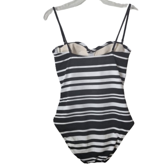 NWOT Kenneth Cole Black & White Stripe 1 Pc Swimsuit, Sz L - Picture 7 of 15